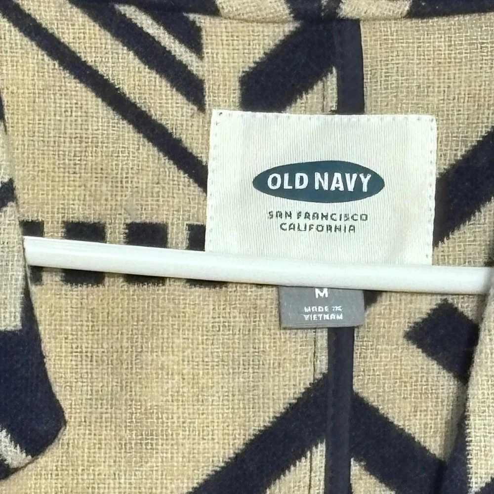 Old Navy Geometric Aztec Open Front Coat Women Size Medium Navy Cream Boho Retro